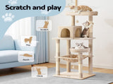 i.Pet Cat Tree 143cm Tower Scratching Post Trees Scratcher Condo House Beige PET-CAT-M143-BE