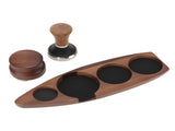 3pcs Coffee Tamper Holder Walnut Wood Rubber Stainless Steel Boat Shaped Distributor Rack Coffee V1294-YM0716-3118220168611