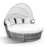 LONDON RATTAN 3PC Outdoor Daybed Patio Rattan Sofa Sun Lounge Furniture Grey Wicker Off White Canopy V219-FURODRLONADBG4