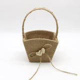 Rustic Burlap Flower Girl Baskets with Pearl Handle,Bow Knot Heart Petals Basket for Vintage Wedding V1370-AZ4-06355