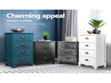 Artiss Bedside Table 3 Drawers Vintage - THYME Blue ST-CAB-B-VIN3D-BU