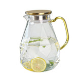 2.2 Liter Diamond Glass Pitcher, Water Carafe With Golden Lid Spout Handle, Hot Cold Resistant Jug V1369-AZ3-W-15188