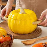 Mini Dutch Oven, Yellow Pumpkin-Shaped Ceramic Casserole with Lid, Versatile Baking and Serving Dish V1370-AZ4-17284