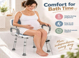 Height Adjustable Shower Chair with Arms & Back, Aluminium Bathroom Seat, 136kg Capacity V1181-HP012