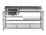 Cefito Stainless Steel Kitchen Bench Work Table with Sink Splashback 120cm SSKB-B-SINK-L120