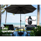 Instahut 2.7m Outdoor Umbrella w/Base Pole Stand Garden Beach Black UMB-POLE-27-TIL-BK