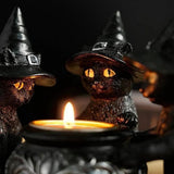 Halloween Cat Candle Holder Black Resin Tealight Holder for Spooky Decorations, Home Table Halloween V1192-AZ-W-33828