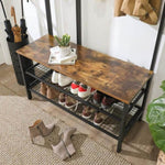 Coat Rack Stand Industrial Style with Grid Wall and Shoe storage 185 cm Tall Rustic Brown V178-11611