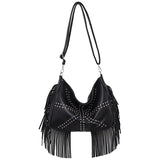 Black Trendy Rivet Fringe Shoulder Bag Large Capacity Soft Leather Handbag for Women, Perfect for V888-ELOSUNG13833