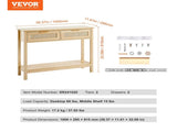 Rattan Table with 2 Storage Drawers, Rattan Entryway Table with Natural Rattan Sliding Door, V952-TBXGZ2CMSYGBWFU0TV0
