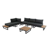 Modern Outdoor 7 Piece Lounge Set with Slatted Polywood Design Tables V264-OTF-535A-BLK-7PC