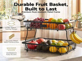 5-Star Chef 2 Tier Fruit Basket Bowl Detachable Kitchen Food Storage Stand FB-STEEL-2L-BK