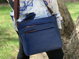 Milleni Womens Italian Leather Bag Soft Nappa Leather Cross-Body Travel - Indigo/Chestnut V563-NL2439-INDIGO_CHESTNUT
