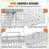 Live Animal Cage Trap, 50" x 20" x 26" Humane Cat Trap Galvanized Iron, Folding Animal Trap with V952-YBL50YC00000VGIXYV0