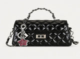 Black Quilted Chain Shoulder Bag with Silvery Star Charm - PU Leather Small Square Crossbody V888-ELOSUNG56163-3