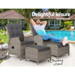 Gardeon 2PC Recliner Chair Sun lounge Wicker Lounger Outdoor Furniture Adjustable Grey ODF-RCL-RW-CHOTM-GEX2