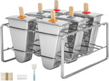 6 Pcs Stainless Steel Popsicle Molds, Reusable Ice Pop Maker with Holder and Wooden Sticks, V1237-ZY-917-205