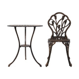 Gardeon 3PC Outdoor Setting Bistro Set Chairs Table Cast Aluminum Patio Furniture Tulip Bronze GB-CALU-3PC-XG1018-BZ