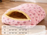 M size Pink Plaid Cave Bed Winter Warm Enclosed Pet House Cozy Sleeping Bag Semi-Enclosed V888-ELOSUNG50372
