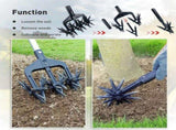 2-in-1 Garden Rotary Cultivator Tool with Star Wheel Spike Design for Soil Loosening, Weeding, and V1341-ZY-F4V35QJH-BLACK