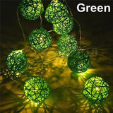 1 Set of Green 5cm Rattan Cane 50 Ball Battery Powered LONG 5m String Lights Christmas Gift Home V382-GREENRATTBALLBATT50