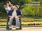 EQUIPMED 2-in-1 Foldable Aluminium Walking Frame Rollator and Transit Wheelchair with Bag, Titanium V219-EQHCRL21A