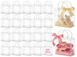 50 PCS Clear Gift Bags with Handle, PVC Reusable Tote Bags with Button Closure, Transparent Gift V1369-AZ3-W-08689