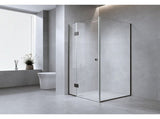 100x90cm Corner Frameless Shower Screen Black Wall Channel and Floor Channel with Brass Hinges for V63-944231