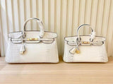 2025- Euro-american Elegant Crocodile Leather Handbag Bag - Birkin 30,white ,palladium Hardware V1192-D64