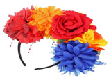 Multi Color Flower Hairband for Party Featuring Fabric Floral Design and Sturdy Metal V1369-AZ3-W-15673
