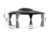 Instahut Gazebo 3x3.65m Canopy Outdoor Steel Frame Patio Tent Curtains Marquee Grey GAZB-IR-ALU-RF-3X3-ABCD