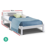 Artiss Bed Frame Single Size Wooden White LEXI WBED-C-001S-92-WH