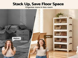 Artiss 5-Tier Foldable Storage Cabinet Stackable Box Clear Magnetic Door White SC-5T-4527-WH