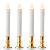 10 Pack Taper Stick White Battery Candle - Natural Flame Light Colour No Flicker - Gold Stand Base V382-LEDTLGS10