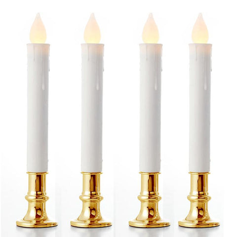 20 Pack Taper Stick White Battery Candle - Natural Flame Light Colour No Flicker - Gold Stand Base V382-LEDTLGS20