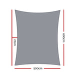 Instahut Shade Sail 5x6m Rectangle 280GSM 98% Grey Shade Cloth SAIL-H-5X6-C-GR