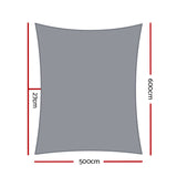 Instahut Shade Sail 5x6m Rectangle 280GSM 98% Grey Shade Cloth SAIL-H-5X6-C-GR