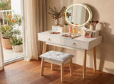 Dressing Vanity Table Stool Set with Make-up LED Lighted Mirror-White V264-TAB-708C-WHE-NA-1