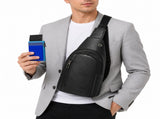 Office Commuter Business Set-Black Men's PU Leather Chest Bag and Blue RFID Blocking Aluminum Wallet V888-ELOSUNG56064-4