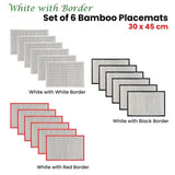 Set of 6 Bamboo Table Placemats White with Black Border 30 x 45cm V442-JTC-PLACEMAT-BAMBOOJA1WBL-BLACK-RE