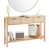 VEVOR Rattan Console Table with 3 Storage Drawers, Rattan Entryway Table with Natural Rattan Sliding V952-TBXGZ3CMSYGB1CXTKV0