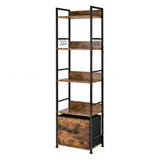 Levede Bookshelf Narrow Bookcase 5 Tier Storage with Drawer Living Room Brown CH1188-5-AU