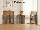 i.Pet Dog Gate Playpen Enclosure 6 Panels Pet Door Fence Wooden Play Pen Stair PET-GATE-WD-282X80-GR