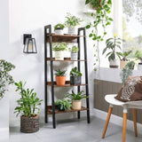 VASAGLE Ladder Shelf 4-Tier Home Office Bookshelf Metal Frame Industrial Rustic Brown and Black V227-9101402108471