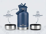 Pawstock 3-in-1 Insulated Dog Water Bottle with Dual Bowls 1L Stainless Steel Travel Bottle - Navy V1242-PAW1361N