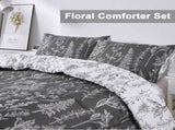 Floral Comforter Set, King Size, Black White Floral Pattern Reversible Bedding V745-MAB010384AJ3