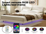 Artiss Queen Bed Frame RGB LED Floating Beds Adjustable Headboard Beige White BFRAME-F-DAYLIGHT-Q-WH-AB