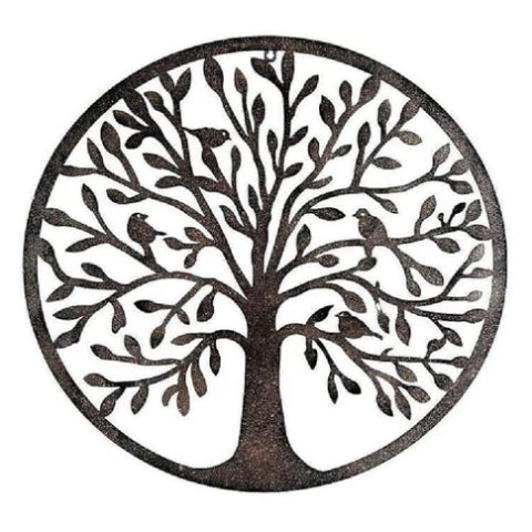 French Rustic 60cm Tree of Life & Birds Round Metal Wall Garden Art Sculpture V63-931321