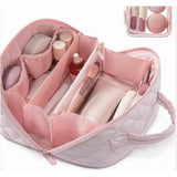 Travel Makeup Bag for Woman, 180&deg Lay-Flat Cosmetic Organizer with 5 Compartments, Large Capacity V1366-AZ2-W-11498