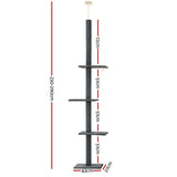 i.Pet Cat Tree 290cm Tower Scratching Post Scratcher Floor to Ceiling Cats Bed Grey PET-CAT-POLE-GR